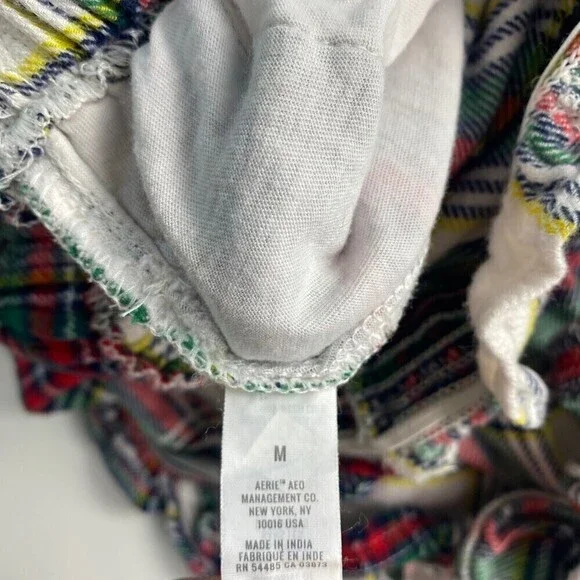 Aerie Romper Womens Medium Multicolor Green Red Flannel Plaid Ruffle Strap - Picture 11 of 11